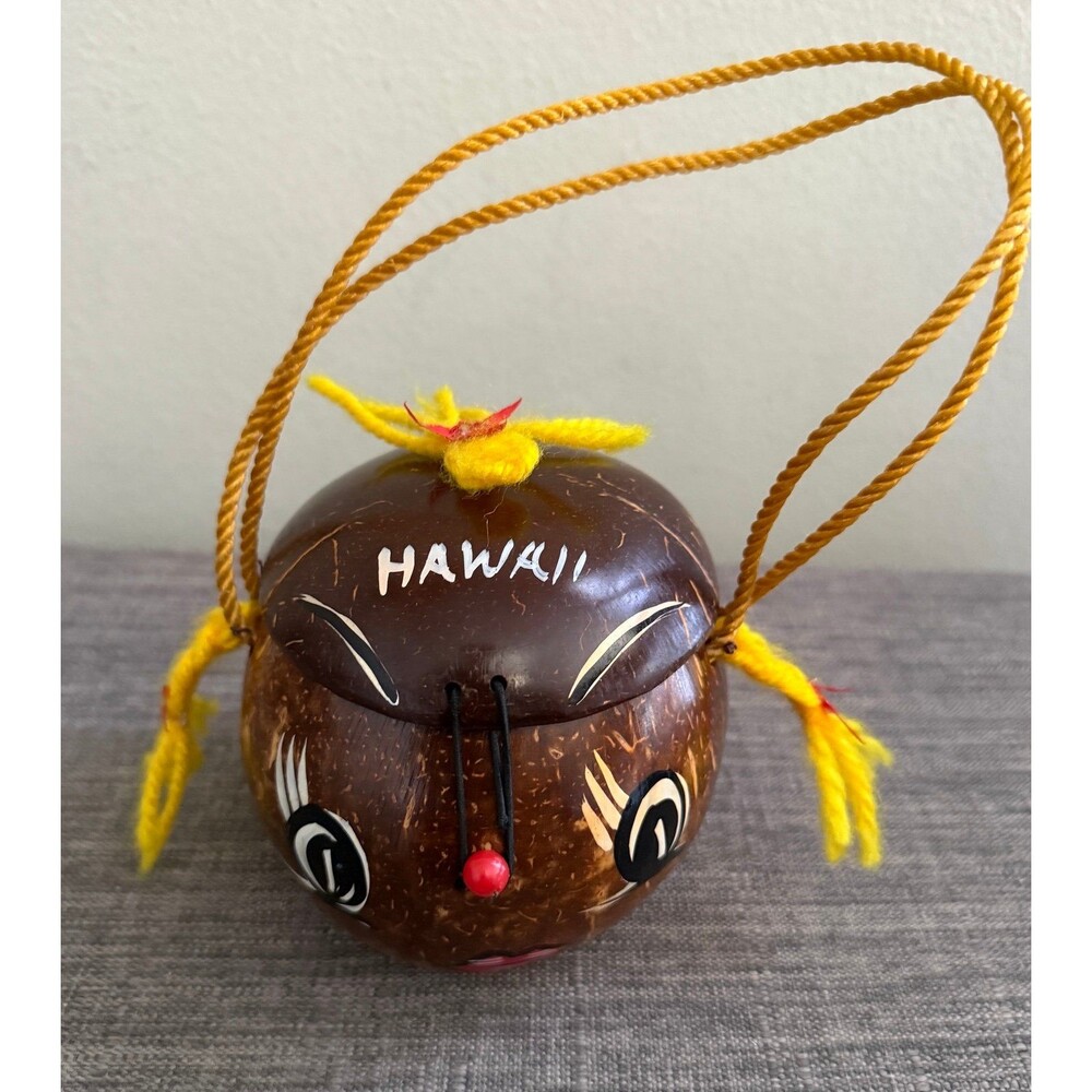 Vintage Hawaii Hand Painted Coconut Souvenir Handbag -Super Cute -